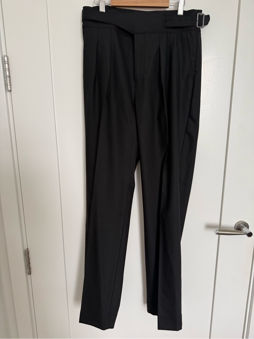 Black Pleated  Trousers with Side Buckle